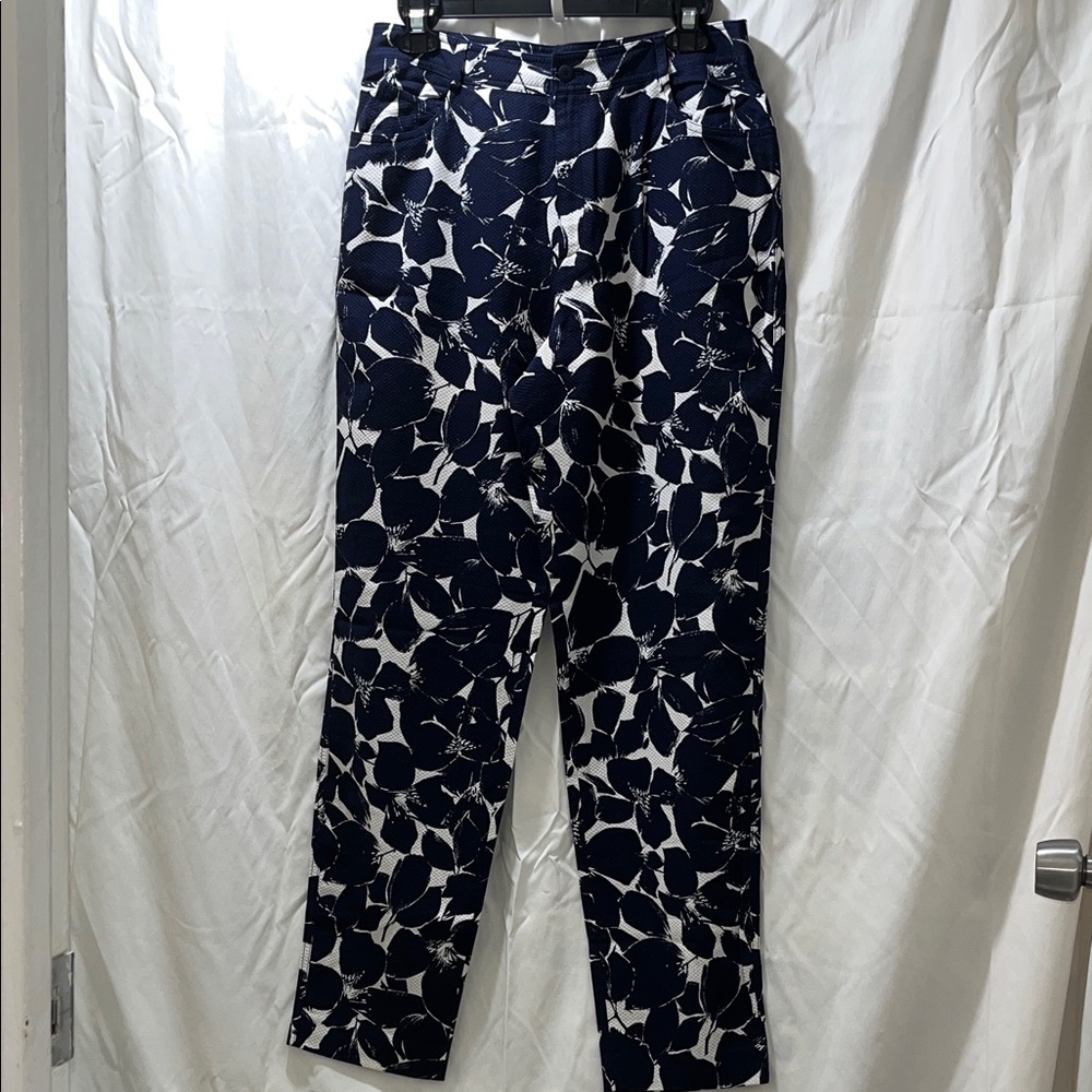 Dana Buchman Navy and White Floral Chinos